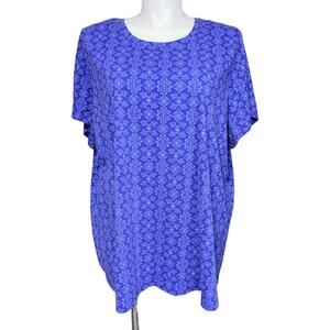 Woman Within Womens T Shirt Top Short Sleeve Round Neck Floral Print Blue 4X